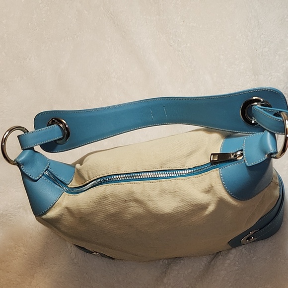Bally Blue and Cream Canvas/ Leather Hobo Shoulder Bag - Picture 13 of 16